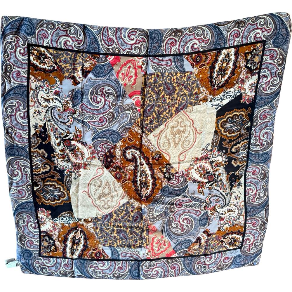 Vintage Oscar de la Renta Silk Paisley Patchwork Scarf 1980s NWT Brown Rust 34 - Picture 9 of 9